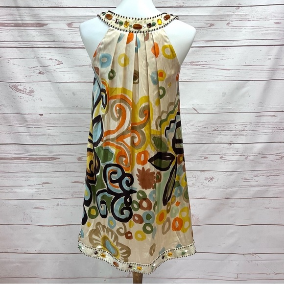Vintage Sue Wong Retro Mod Abstract Silk Beaded Swing Cocktail Formal Dress - Picture 6 of 12